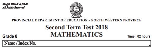 Grade 8 | Mathematics | English medium | Term 2 | 2018