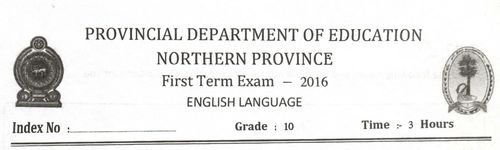 Grade 10 | English | English medium | Term 1 | 2016