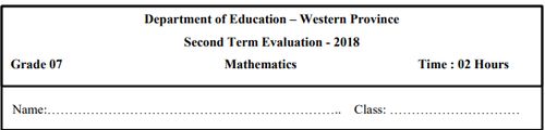 Grade 7 | Mathematics | English medium | Term 2 | 2018