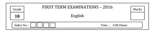 Grade 10 | English | English medium | Term 1 | 2016