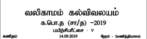 தரம் 11 | கணிதம் | தமிழ் மூலம் | மாதிரி வினாத்தாள் | 2019