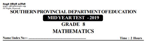 Grade 8 | Mathematics | English medium | Term 2 | 2019