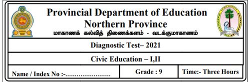 தரம் 9 | குடியியற் கல்வி | English மூலம் | மாதிரி வினாத்தாள் | 2021