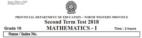 Grade 10 | Mathematics | English medium | Term 2 | 2018