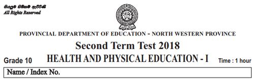 Grade 10 | Health | English medium | Term 2 | 2018