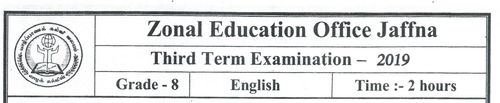 English | Grade 8 | English medium | Term 3 | 2019