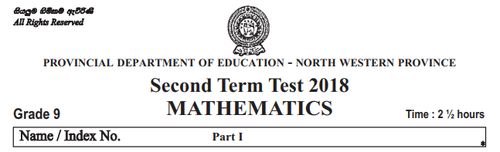 Grade 9 | Mathematics | English medium | Term 2 | 2018