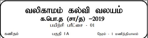 Grade 11 | Mathematics | Tamil medium | Model paper | 2019