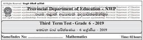 Grade 6 | Mathematics | English medium | Term 3 | 2019