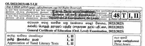 Grade 11 | Tamil Literature | தமிழ் medium | Past paper | 2022